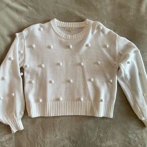 White sweatshirt with white pom poms ~ Small